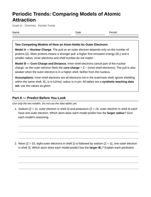 Printable Atomic Attraction Worksheet | Grade 11 Chemistry