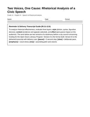 Aligned Passage Comparison Worksheet | Grade 11 English III