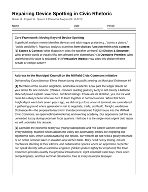 Ready Rhetorical Analysis Worksheet | Grade 11 English III