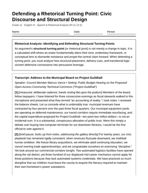 Aligned Rhetorical Pivot Worksheet | Grade 11 English III