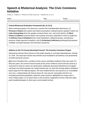 Complete Speech Analysis Worksheet | Grade 11 English III