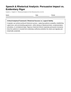Ready Rhetoric & Evidence Worksheet | Grade 11 English III