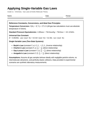 Essential Gas Laws Worksheet | Grade 11 Chemistry