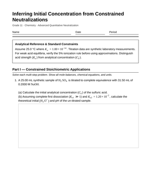 Complete Acid Neutralization Worksheet | Grade 11 Chemistry
