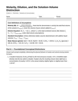 Complete Molarity & Dilution Worksheet | Grade 11 Chemistry
