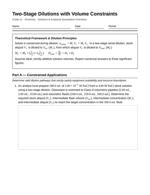 Complete Two-Stage Dilution Worksheet | Grade 11 Chemistry