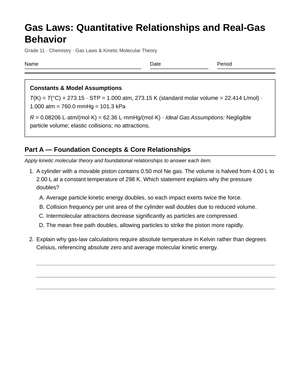 Essential Gas Laws Worksheet | Grade 11 Chemistry
