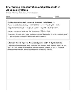 Complete pH & Concentration Worksheet | Grade 11 Chemistry