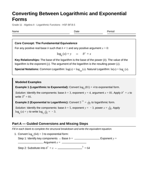 Complete Log Conversions Worksheet | Grade 11 Algebra II