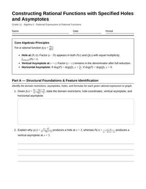 Ready Holes and Asymptotes Worksheet | Grade 11 Algebra II