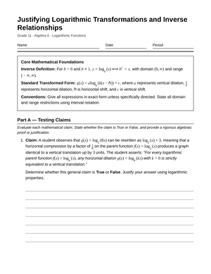 Proven Log Transformations Worksheet | Grade 11 Algebra II