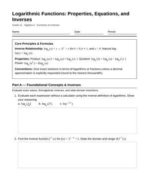 Ready Logarithm Equations Worksheet | Grade 11 Algebra II