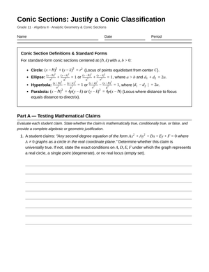 Proven Conic Classification Worksheet | Grade 11 Algebra II