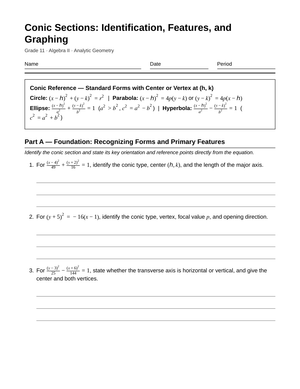 Complete Conic Sections Worksheet | Grade 11 Algebra II