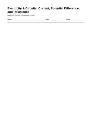 Essential Current & Resistance Worksheet | Grade 12 Physics