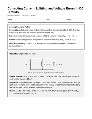 Ready Current & Voltage Errors Worksheet | Grade 12 Physics