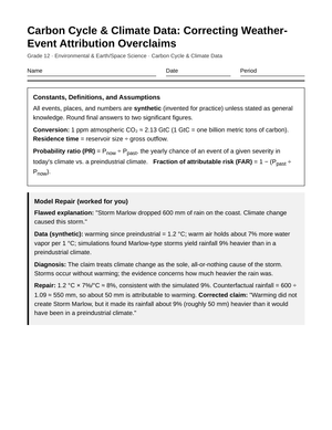 Ready Climate Attribution Worksheet | Grade 12 Science