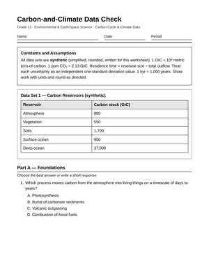 Complete Carbon & Climate Data Worksheet | Grade 12 Science