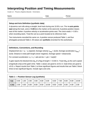 Printable Position & Timing Worksheet | Grade 12 Physics