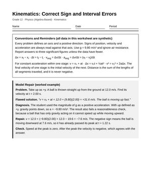 Printable Sign & Interval Error Worksheet | Grade 12 Physics