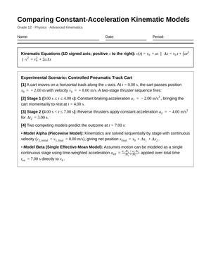 Essential Kinematic Models Worksheet | Grade 12 Physics