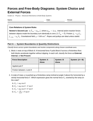 Essential System Choice Worksheet | Grade 12 Physics