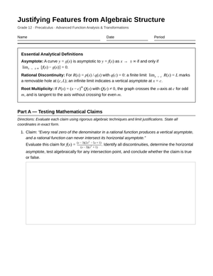 Proven Algebraic Structure Worksheet | Grade 12 Precalculus