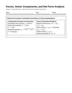 Essential Net Force Components Worksheet | Grade 12 Physics