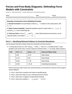 Essential Force Models Worksheet | Grade 12 Physics