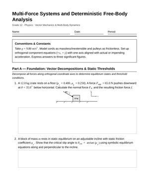 Complete Multi-Force Analysis Worksheet | Grade 12 Physics
