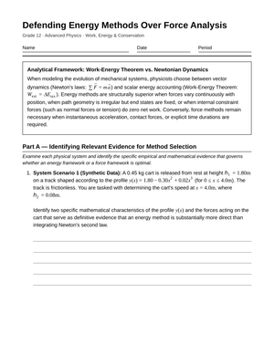 Essential Energy vs Force Worksheet | Grade 12 Physics