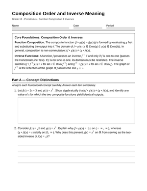 Complete Function Inverses Worksheet | Grade 12 Precalculus