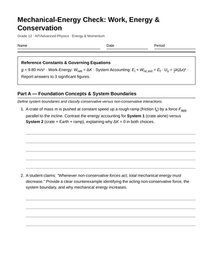 Complete Mechanical Energy Worksheet | Grade 12 Physics