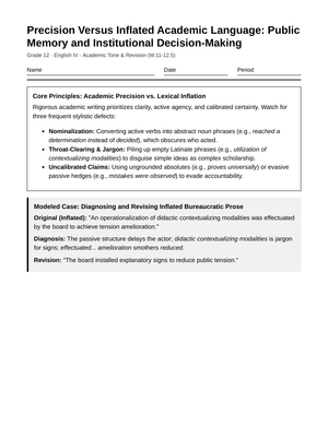 Proven Academic Precision Worksheet | Grade 12 English IV