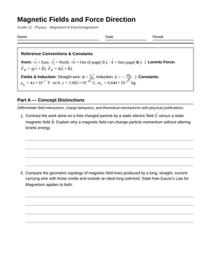 Essential Magnetic Fields Worksheet | Grade 12 Physics