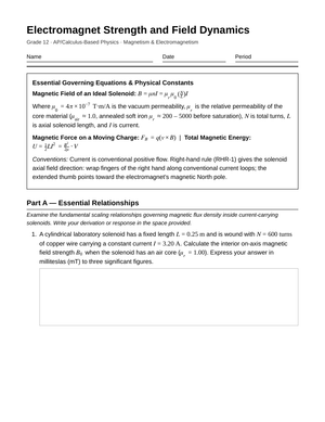 Ready Electromagnet Strength Worksheet | Grade 12 Physics