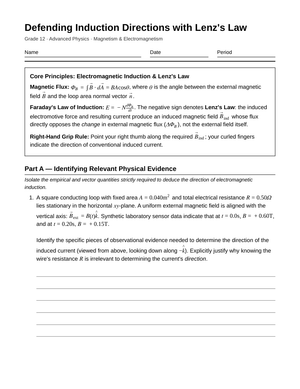 Proven Lenz's Law Induction Worksheet | Grade 12 Physics