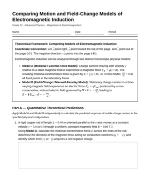 Essential Motion & Field Models Worksheet | Grade 12 Physics