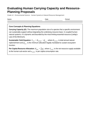 Essential Resource Planning Worksheet | Grade 12 Science