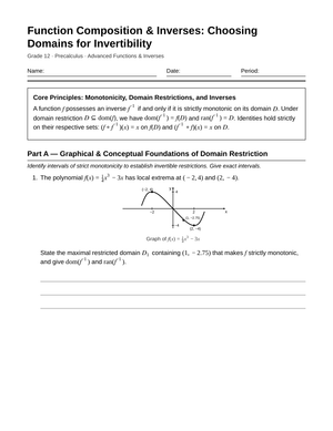 Proven Invertible Domains Worksheet | Grade 12 Precalculus