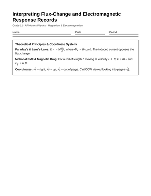 Essential Flux-Change Records Worksheet | Grade 12 Physics