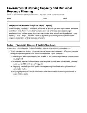 Complete Carrying Capacity Worksheet | Grade 12 Science