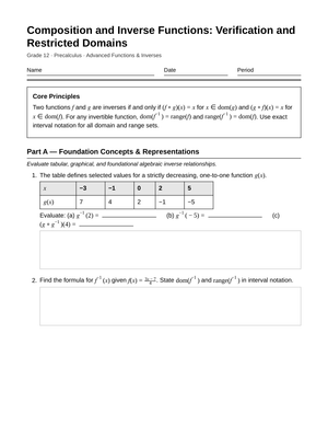 Complete Inverse Functions Worksheet | Grade 12 Precalculus