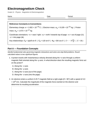 Essential Electromagnetism Worksheet | Grade 12 Physics