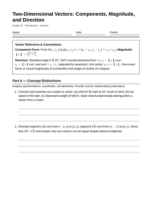 Complete Vector Components Worksheet | Grade 12 Precalculus