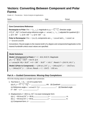 Ready Vector Conversion Worksheet | Grade 12 Precalculus