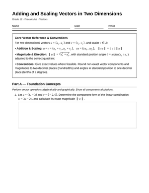 Ready Add & Scale Vectors Worksheet | Grade 12 Precalculus