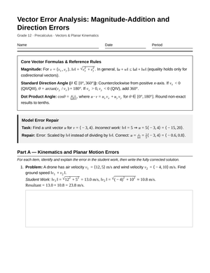 Proven Vector Error Repair Worksheet | Grade 12 Precalculus