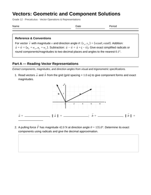 Complete Vector Methods Worksheet | Grade 12 Precalculus