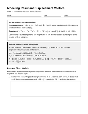 Complete Resultant Vector Worksheet | Grade 12 Precalculus